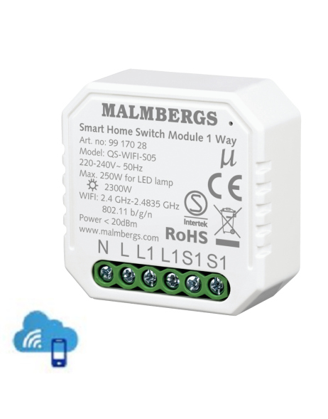 Malmbergs Smart Home WiFi Wandschalter Module 1 Wege Schalter 9917028 Alexa Google