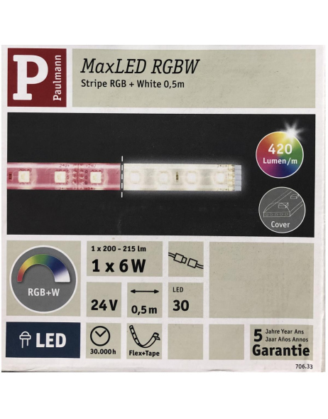 Paulmann MaxLED Stripe RGB + White 0,5m 1x 6W 200-215lm 24V flex+tape
