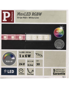 Paulmann MaxLED Stripe RGB + White 0,5m 1x 6W 200-215lm 24V flex+tape