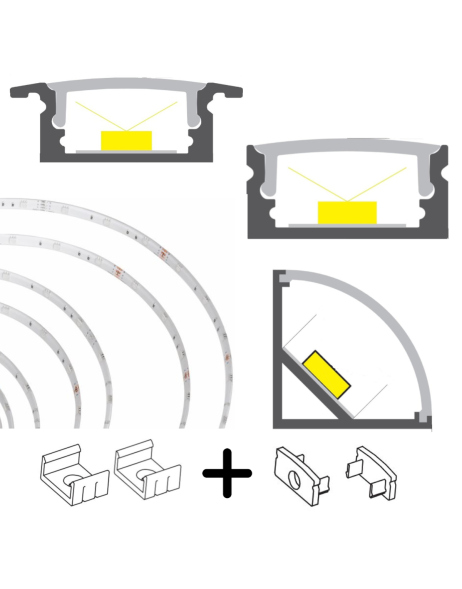 Malmbergs LED Alu Profil 1m inkl. opaler + klarer Abdeckung + Endkappen + Montageklammern zur einfachen Montage von LED-Stripes